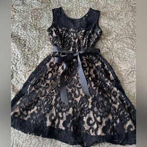 Betsy & Adam Black Lace Women’s Dress with Ribbon